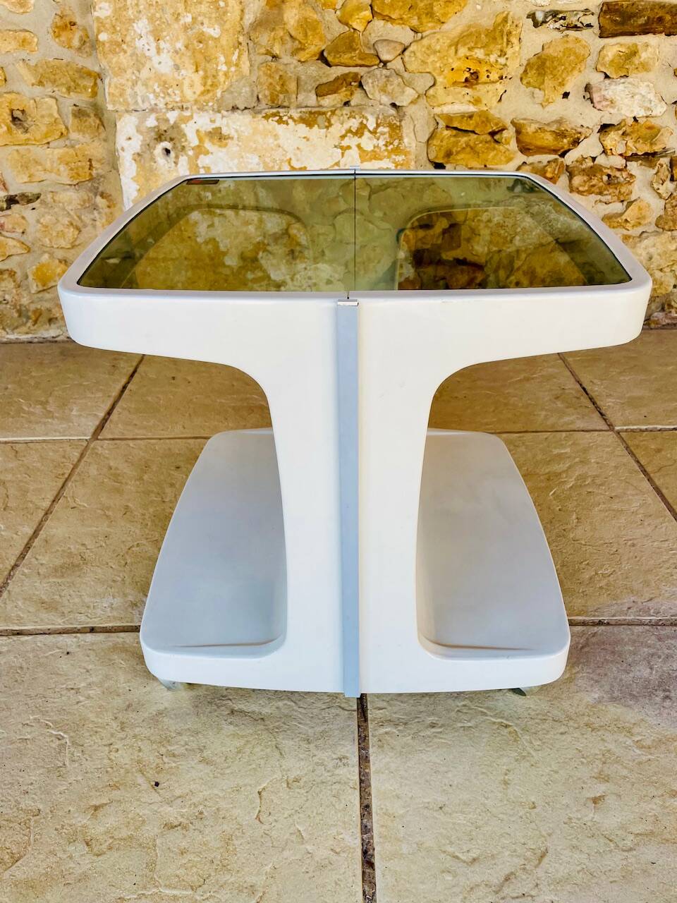Table d'appoint Vintage sur roulettes avec rangement, édition Flair 1970s