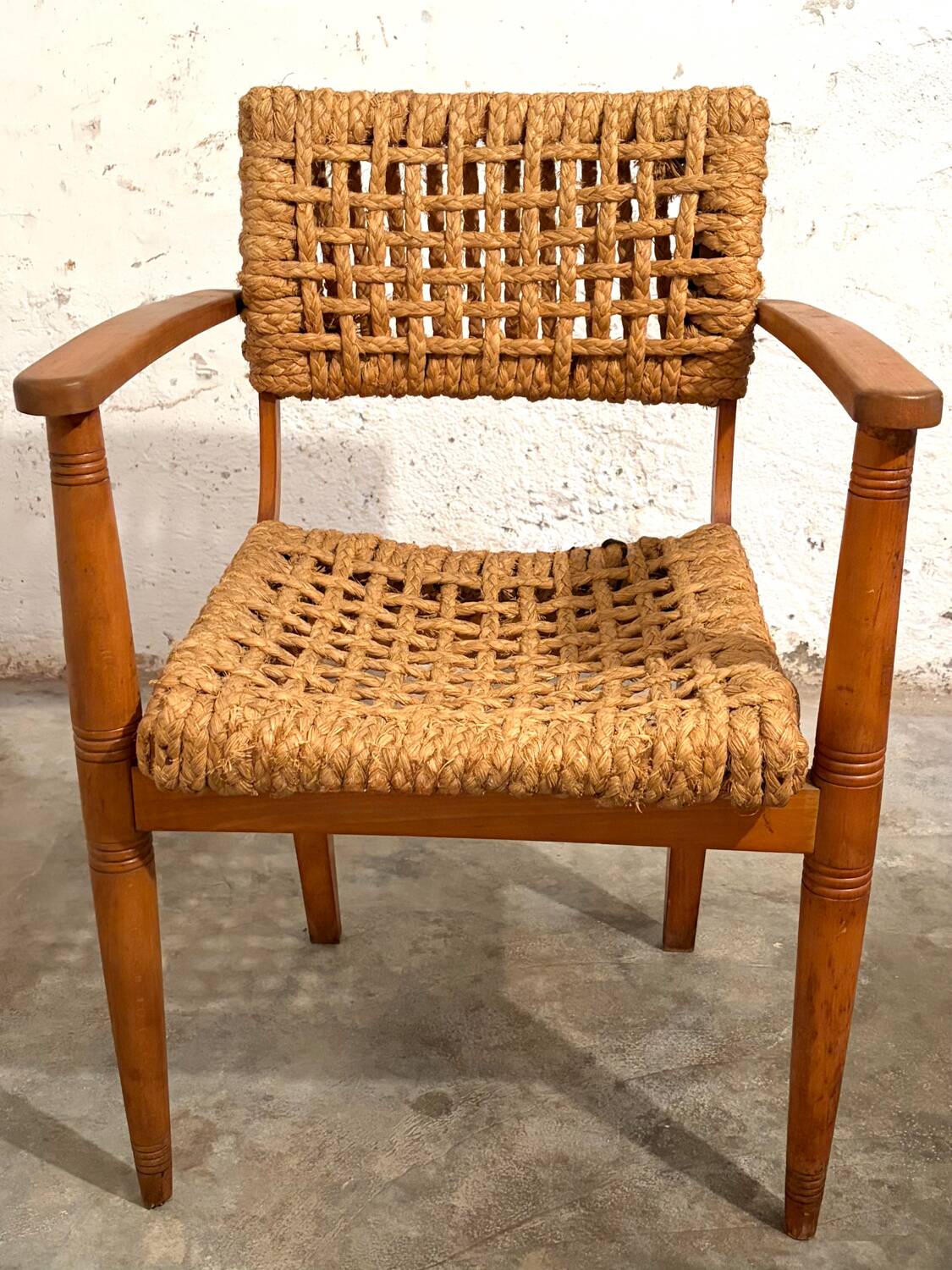 Oak and Rope Arm Chair by Audoux and Minet, Vibo