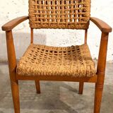 Oak and Rope Arm Chair by Audoux and Minet, Vibo