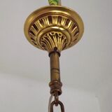 Vintage french brass 4 light chandelier assorted faceted crystal 4007