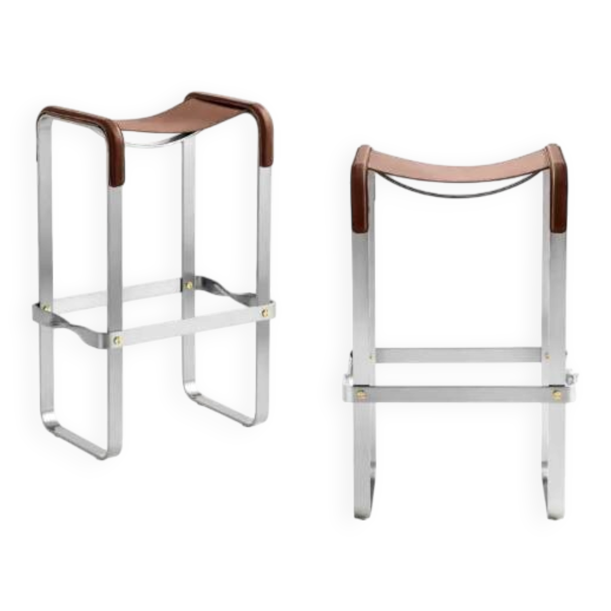 Brown and silver pair of stools without a backrest.