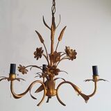 Gold metal chandelier with ear of wheat decor