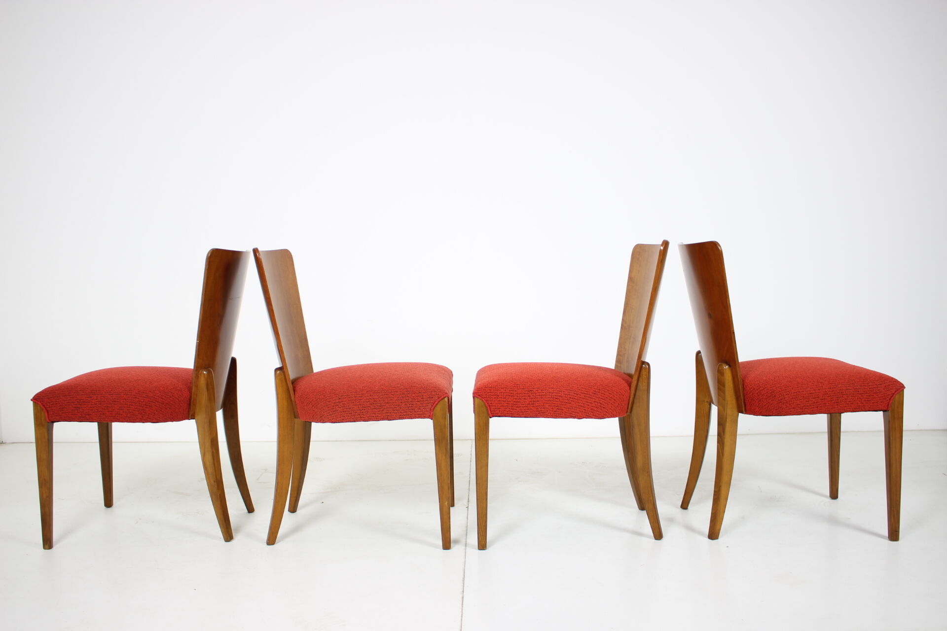 Set of four restored dining chairs model H-214 designed by Jindřich Halabala, 1950's.