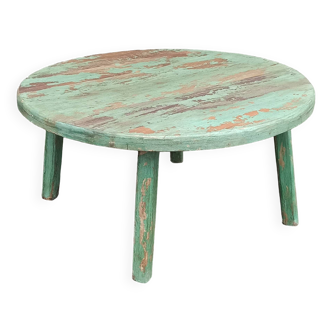 Table basse ronde en bois ancien vert