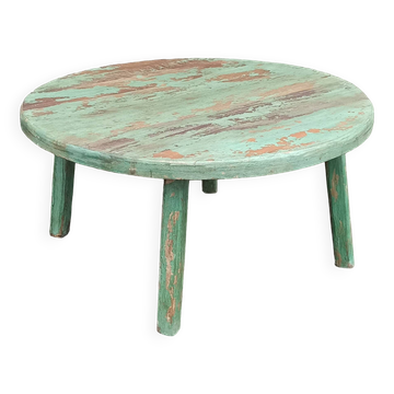 Round coffee table in old green wood