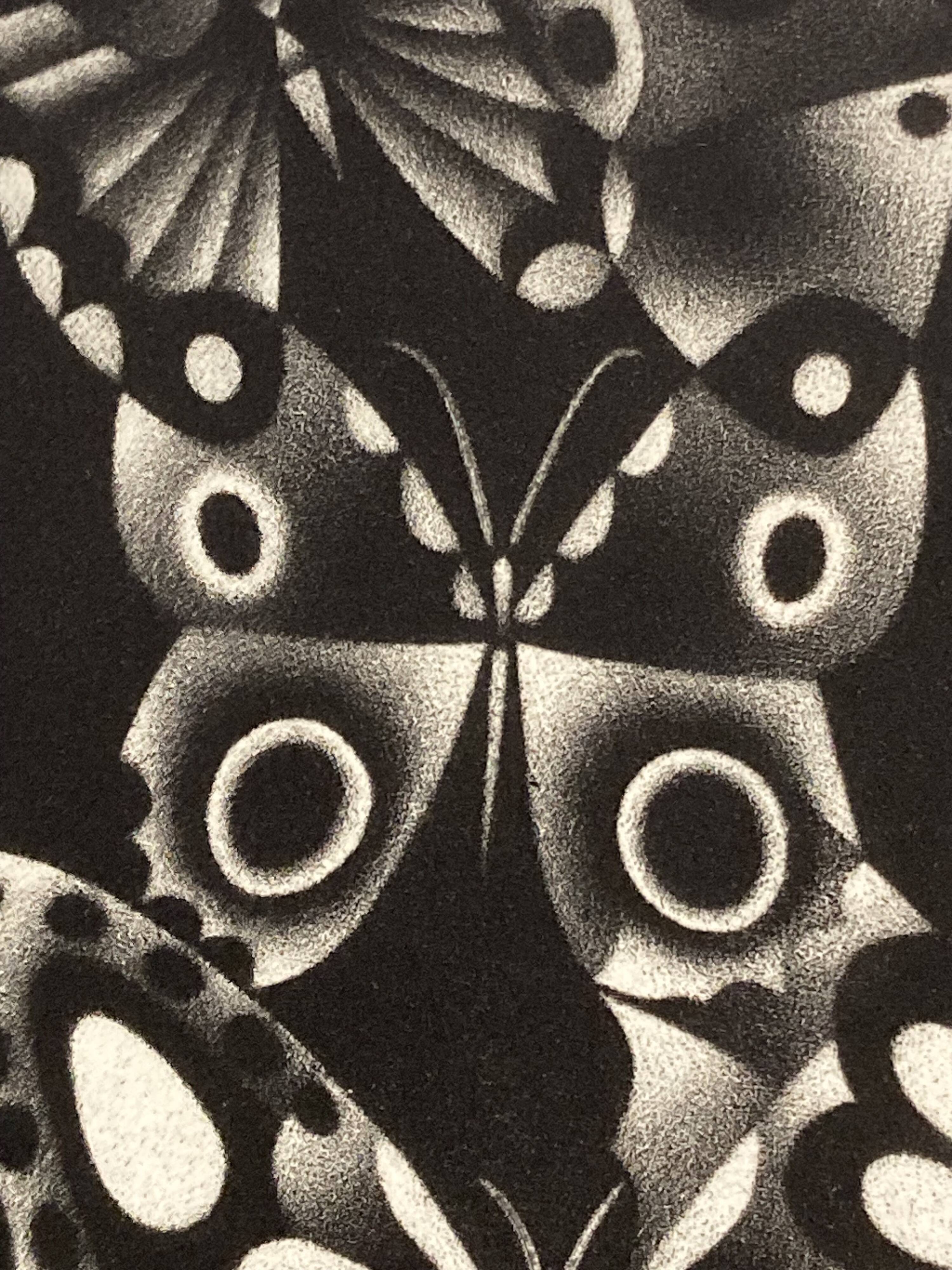 Mario avati (1921-2009), butterflies, black manner, 1970