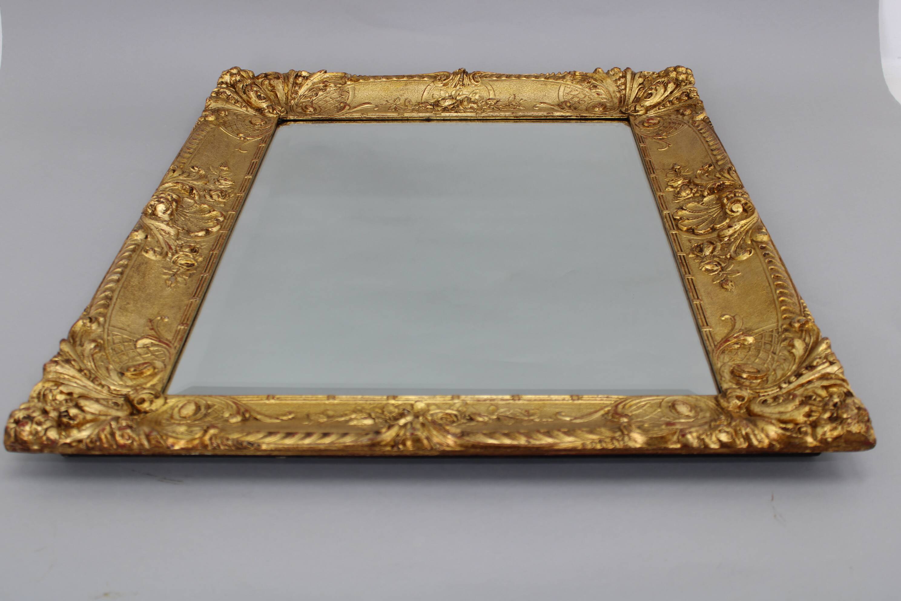 1940s Italian Mirror in Golden Wood Frame