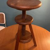 Tabouret tripode en bois année 1970 pivotable et réglable