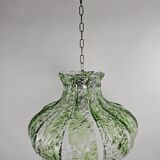 Pendant lamp by Mazzega with loose leaves of ice glass in transparent and green