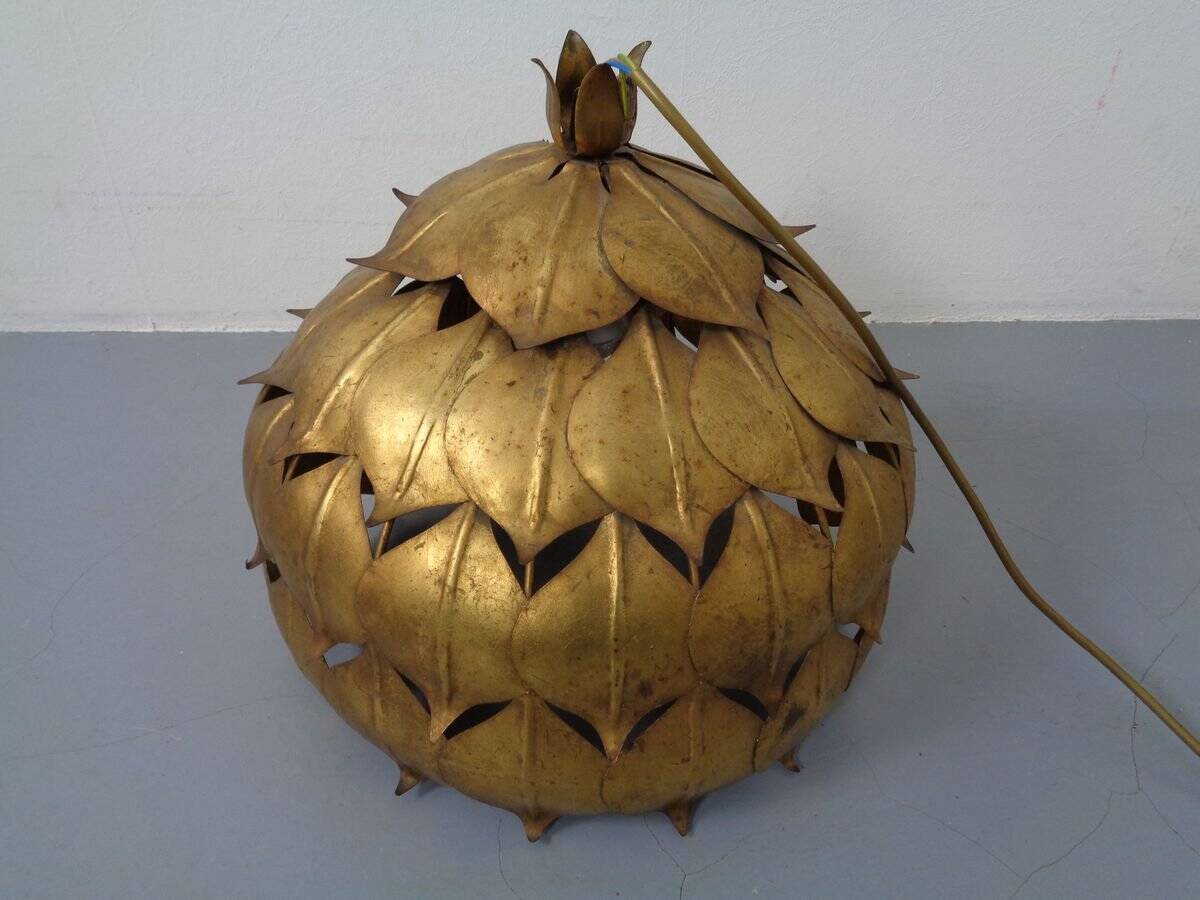 Large French Brass Lotus Ceiling Lamp, 1940s