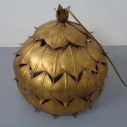Large French Brass Lotus Ceiling Lamp, 1940s
