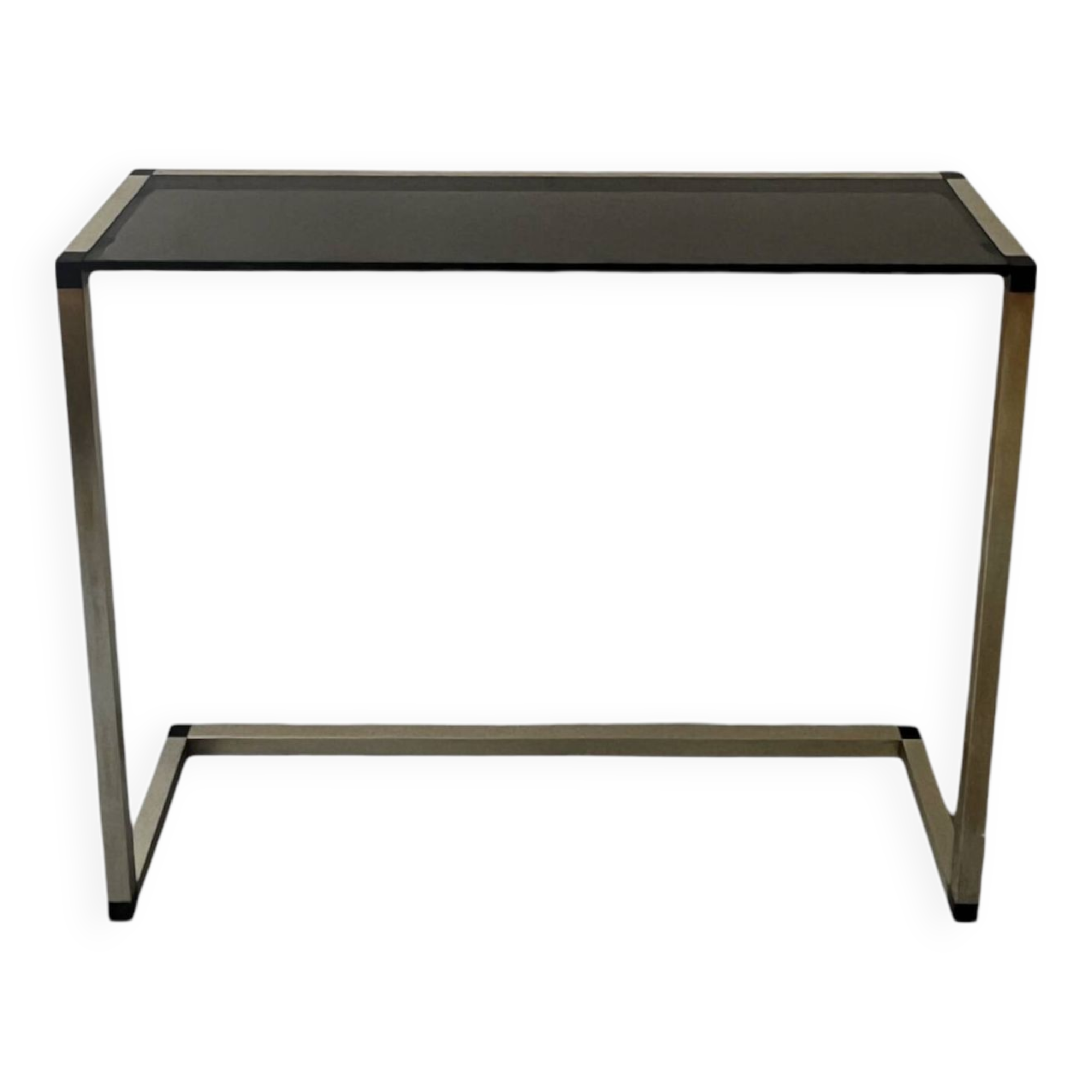 Console table in real brass and smoked glass, Italy 1970