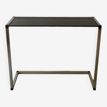 Console table in real brass and smoked glass, Italy 1970