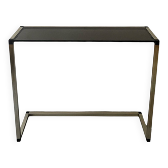 Console table in real brass and smoked glass, Italy 1970