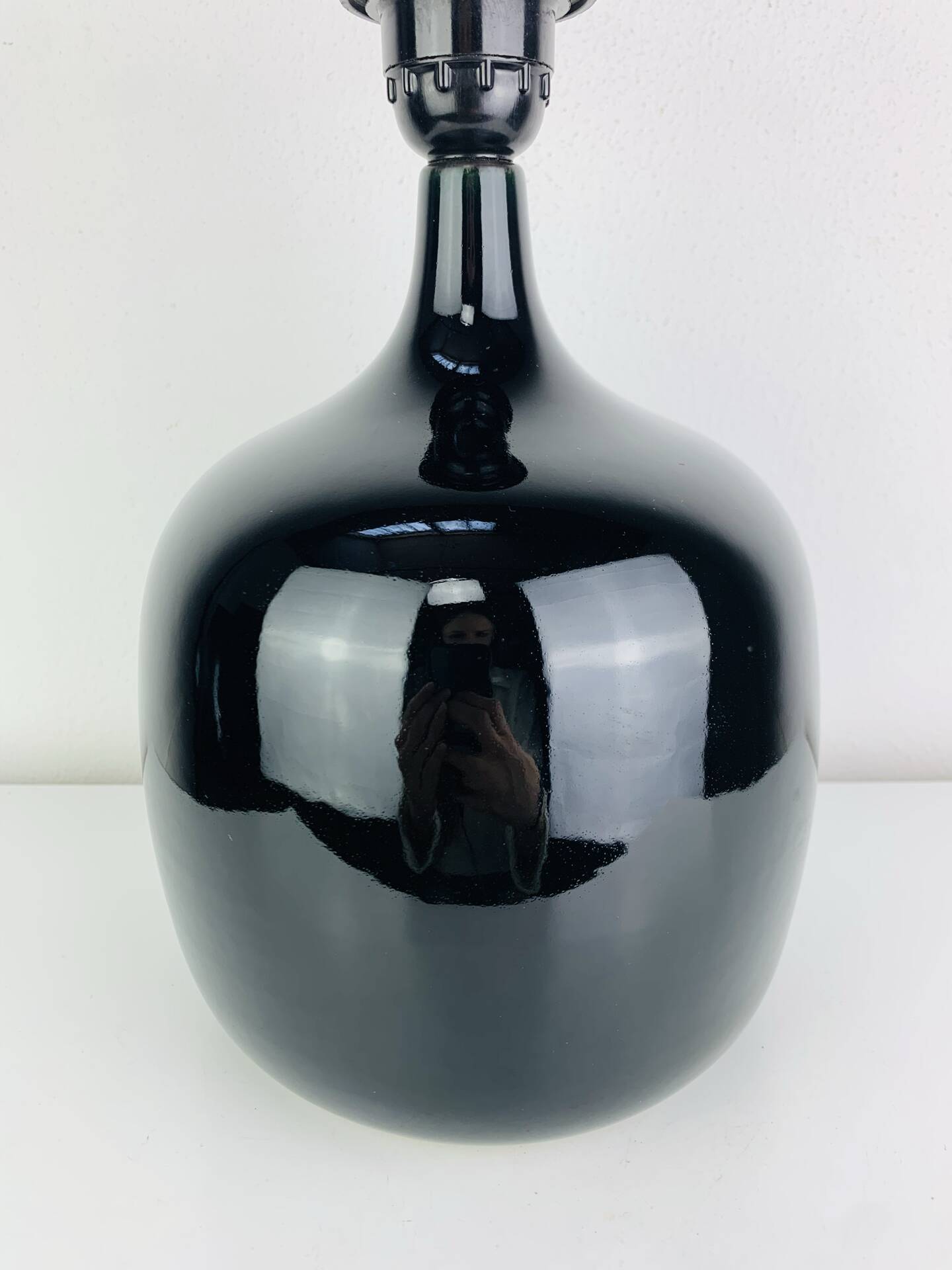"Fig" lamp, black ceramic and silk shade, 1960s.