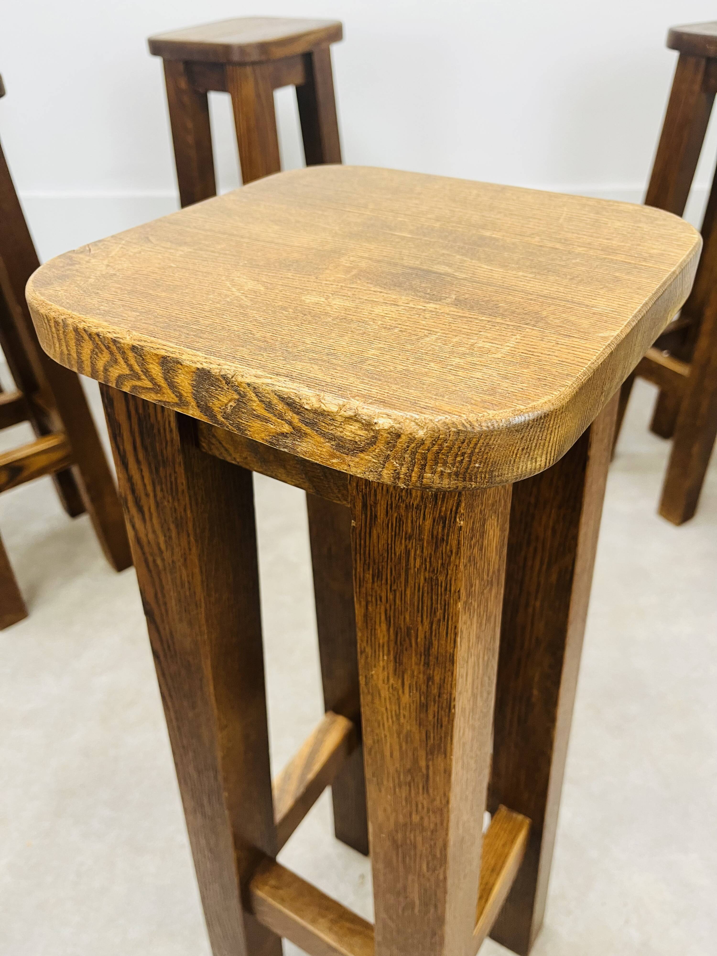 8 solid wood bar stools in brutalist style
