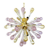 Lustre Sputnik en verre de Murano avec des gouttes d'air dorées et roses