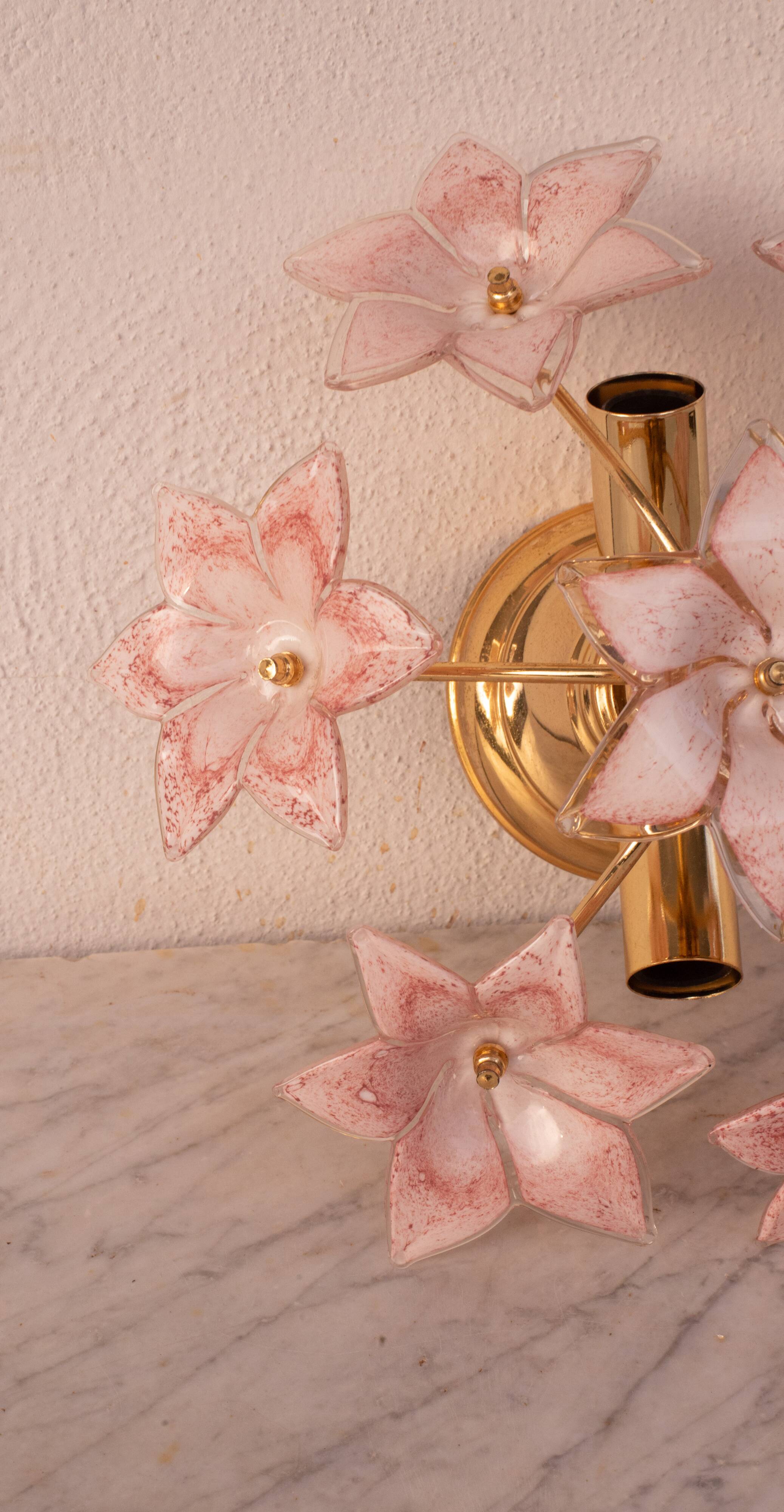 Lovely Murano Vintage Ceiling Light Pink Flowers, 1970s