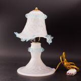Lampe de table en verre de Murano blanc et bleu, Italie 1970