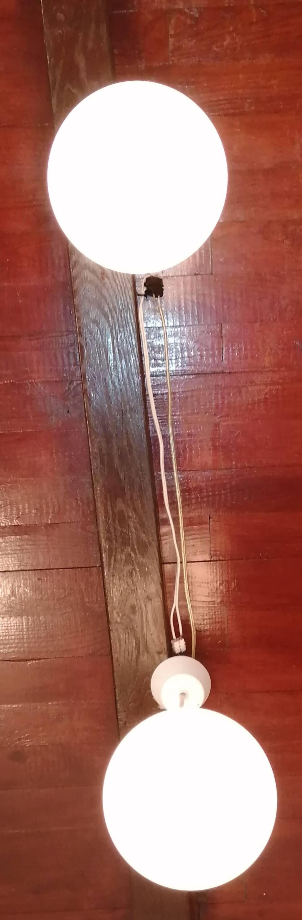 Set of 2 space age ''half sphere'' pendant lights in opaline vintage 1960