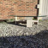 Coffee table in travertine and thick glass, Willy Ballez, 1970s