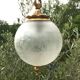 Floral globe and gold metal hanging lamp