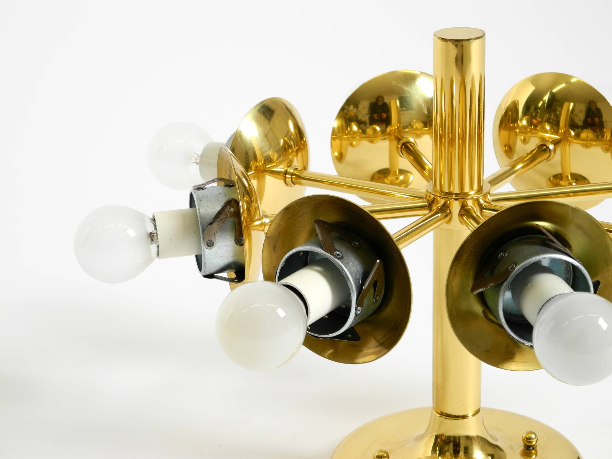1960s Space Age brass ceiling lamp with 8 glass balls by Kaiser Leuchten