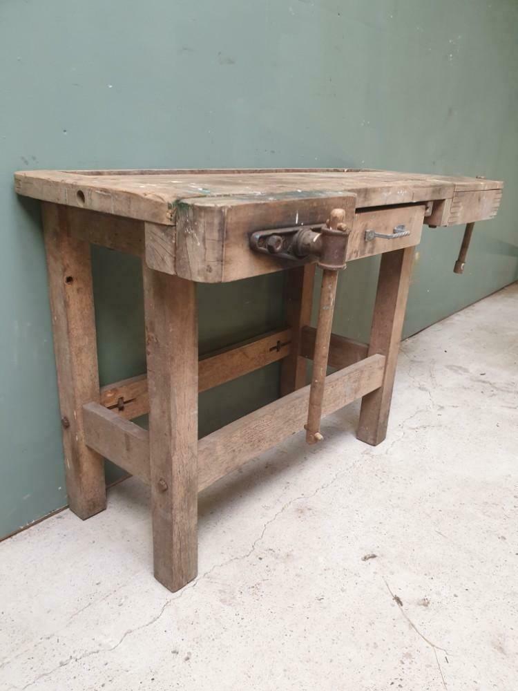 Old wooden workbench sidetable