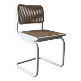 Chaise design vintage Cesca B32 métal blanc & cannage par Marcel Breuer