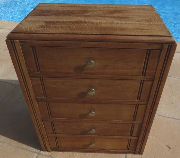 Antique upholsterer furniture with 3 drawers and a false drawer door – Completely restored