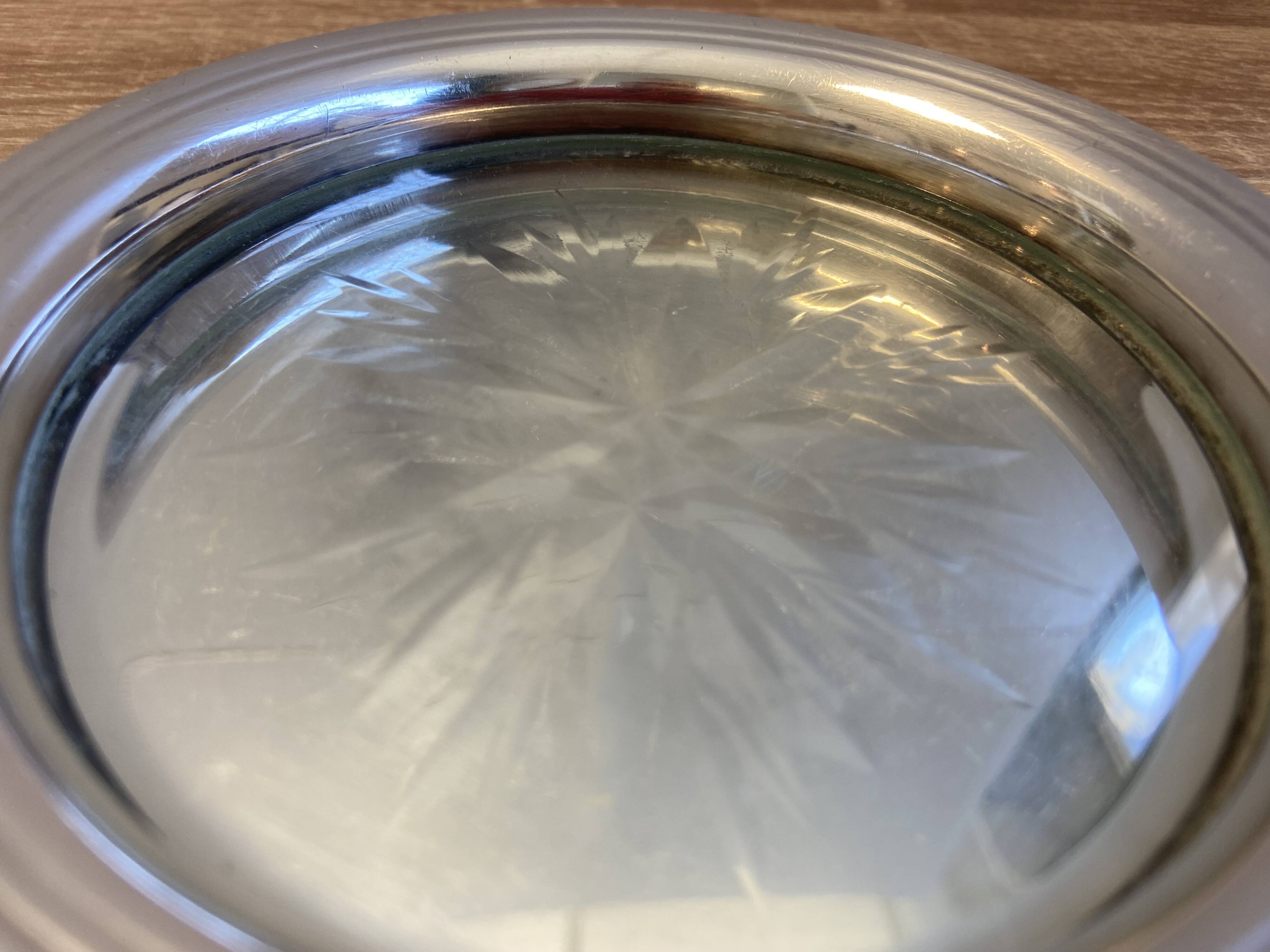 Lot Pair of Silver Metal Bottle & Glass Coasters with Hallmarks