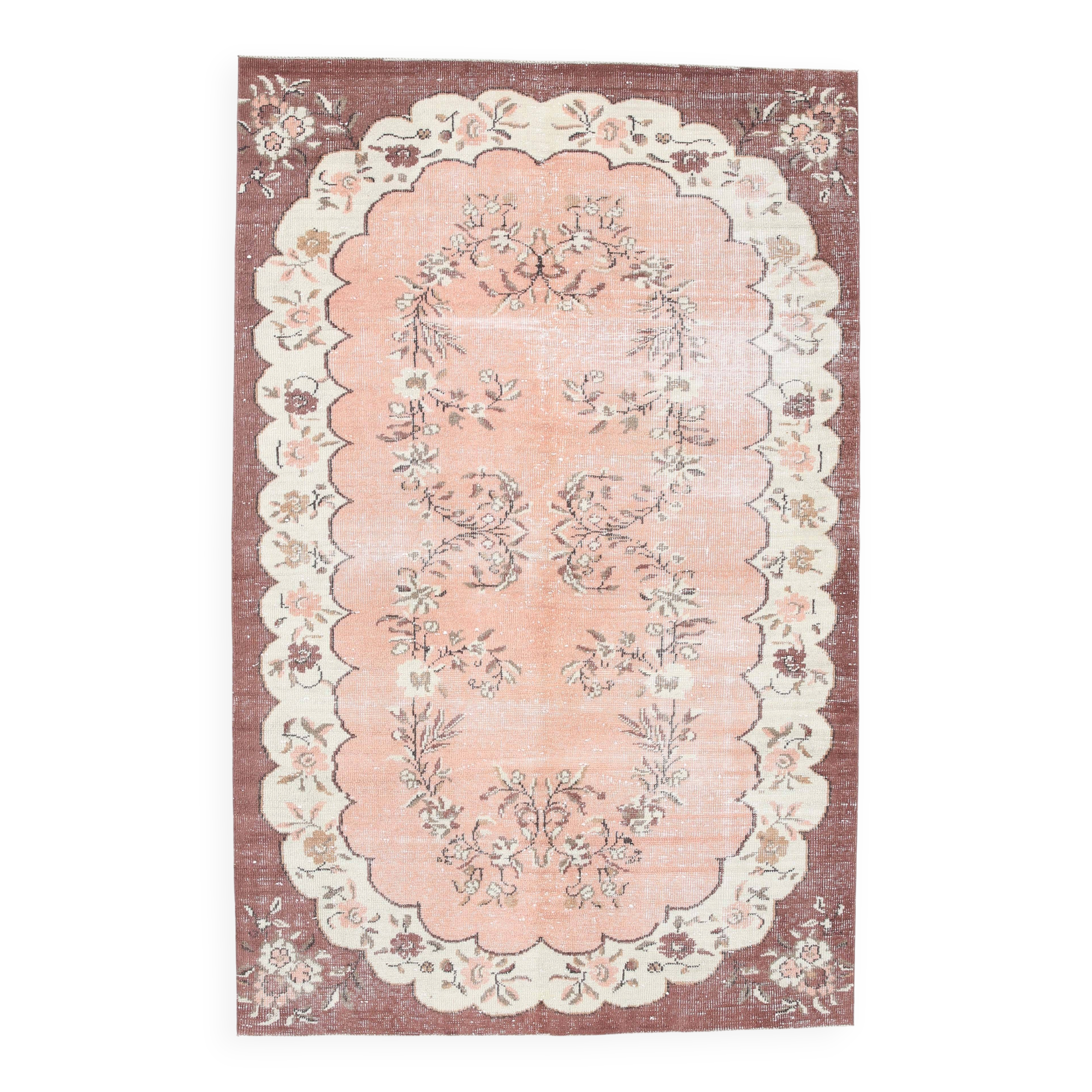 5x8 Vintage Salmon Pink & Brown Old Home Decore Rug