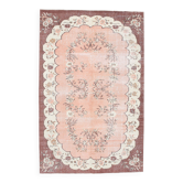 Tapis vintage saumon rose et marron de 5x8 pour la décoration intérieure ancienne