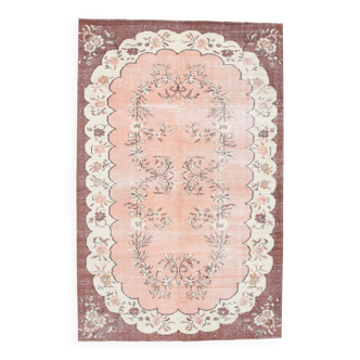 5x8 Vintage Salmon Pink & Brown Old Home Decore Rug