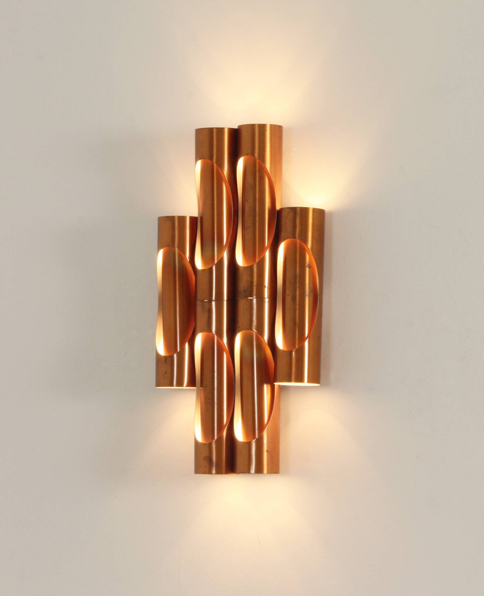 Large tubular copper wall light from the 1960s, Spain.