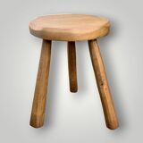Antique solid oak tripod stool – brutalist style