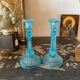 Pair blue glass candle holders.type Art Deco