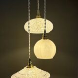 Vintage white glass triple globe suspension from Clichy and opaline.