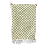 Moroccan Berber checkered carpet sage green and off-white