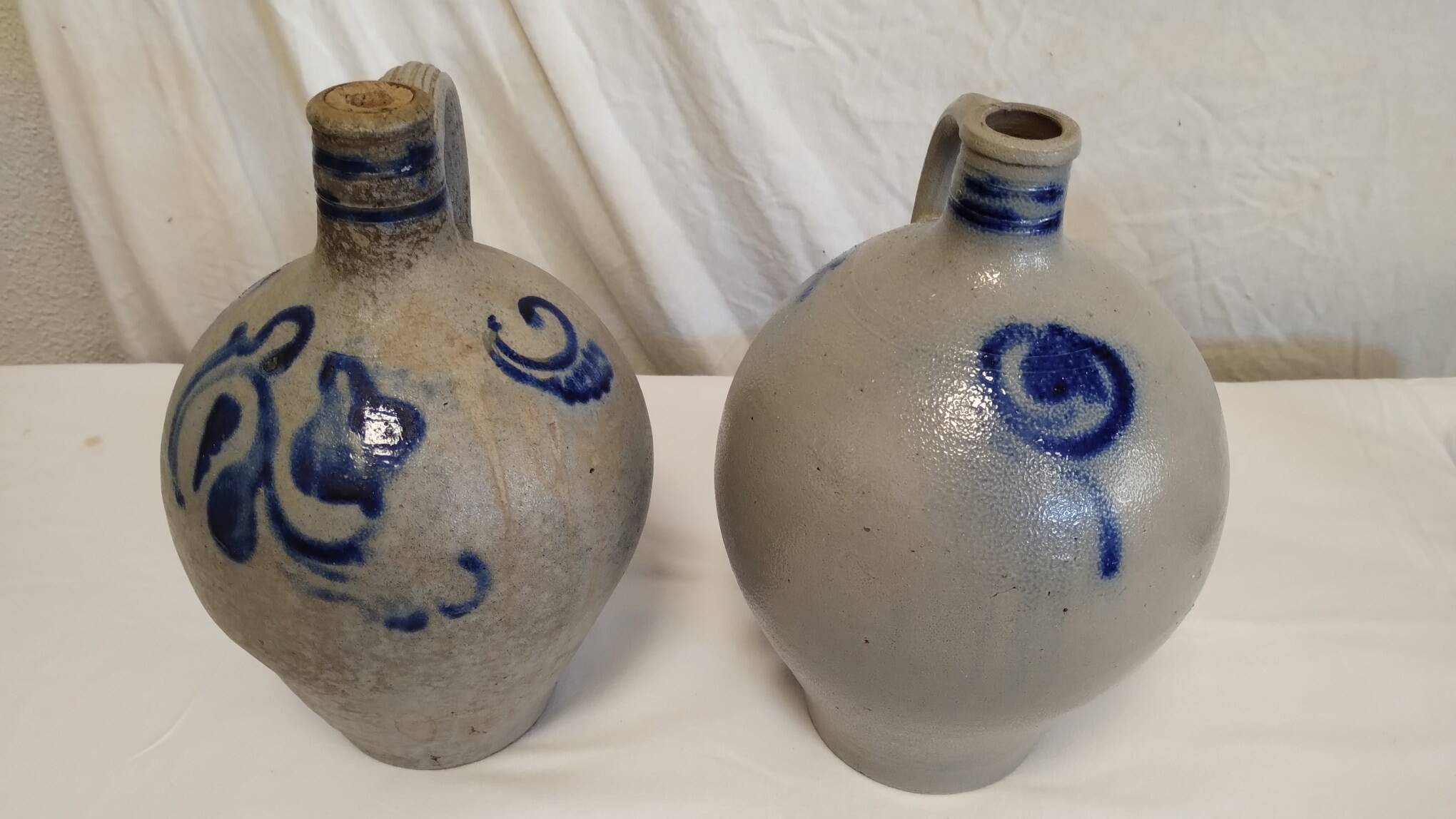 Set of 2 old Alsace stoneware jars (oil cruets)