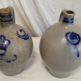 Set of 2 old Alsace stoneware jars (oil cruets)