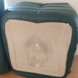 100% original et vintage (années 70) - Ensemble canapé Togo 4 à 5 personnes - Banquette 2 places, Banquette 1 place et angle 1 à 2 places en cuir vert forêt par Ligne Roset