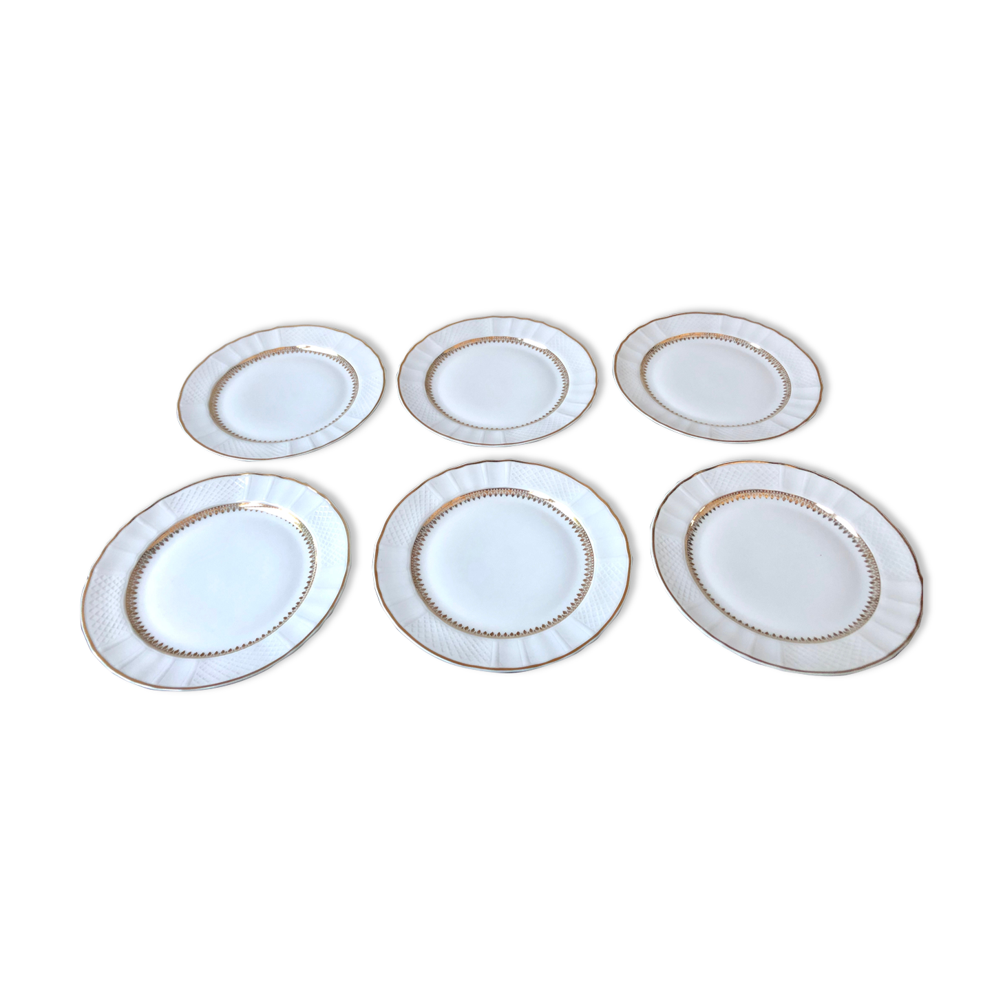 Limoges Bernardaud porcelain dessert plates - vintage co. 60s, white & gold