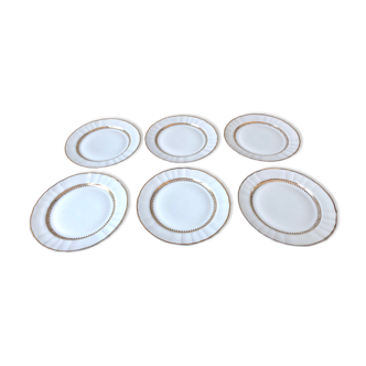Limoges Bernardaud porcelain dessert plates - vintage co. 60s, white & gold