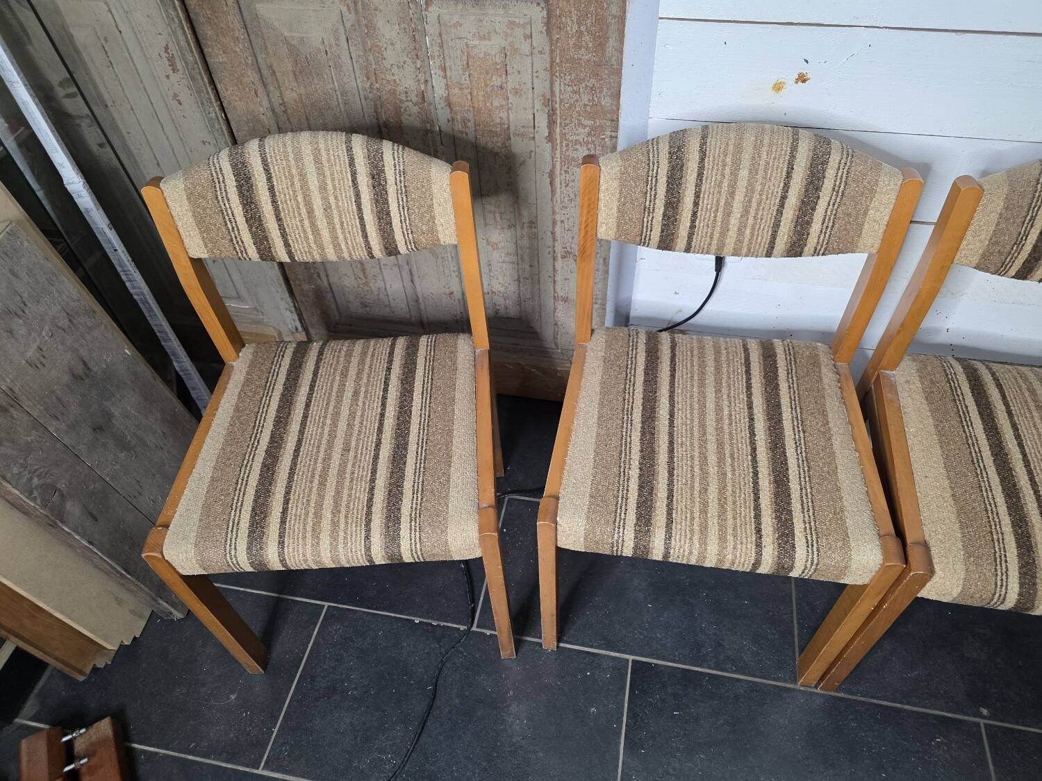 4 vintage self chairs from the 60s with wool seats
