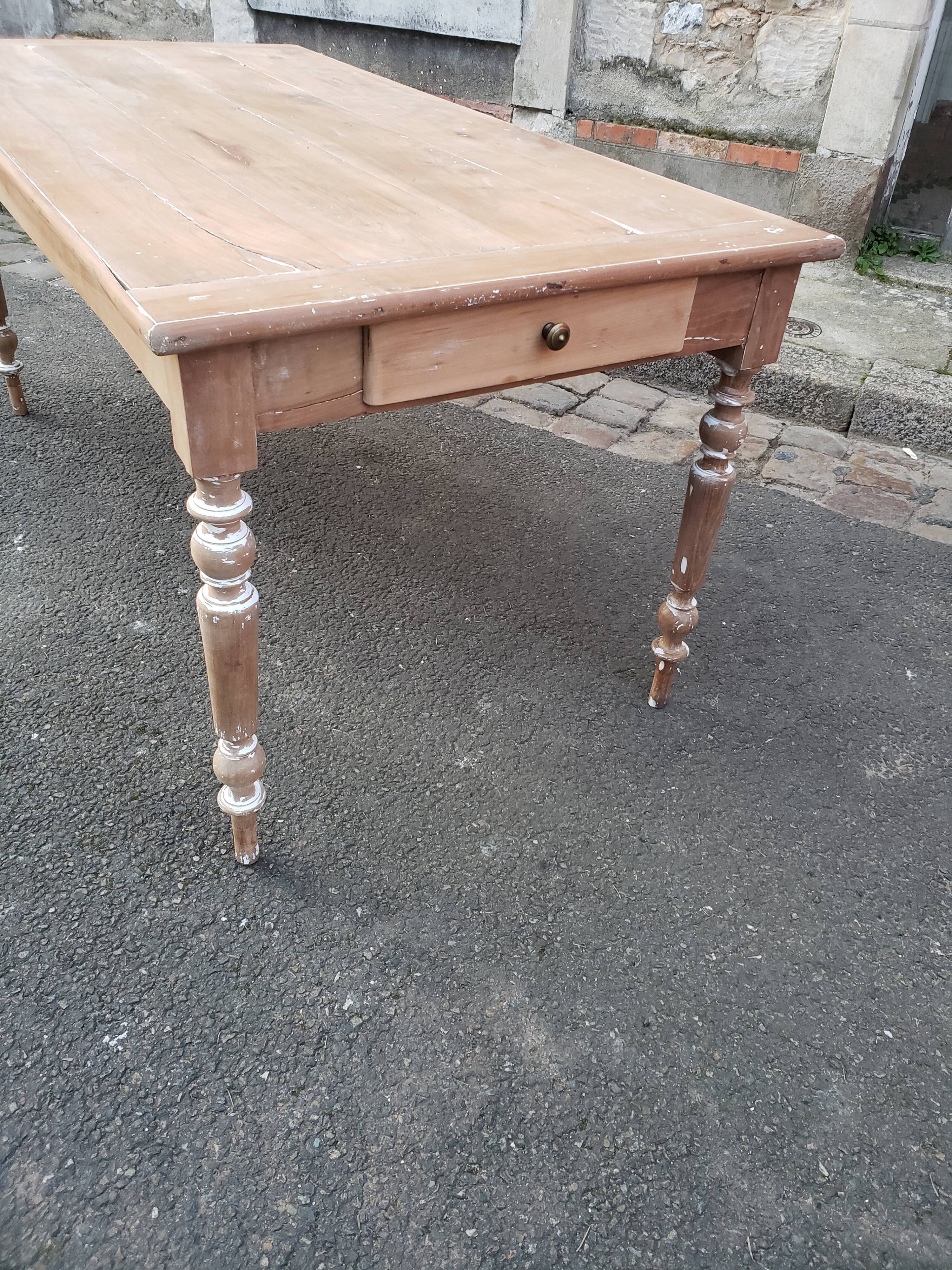 Old patina farm table turned feet