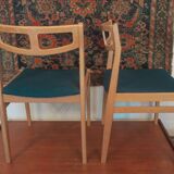 Set of Danish oak dining chairs with petrol blue covers, 1960s