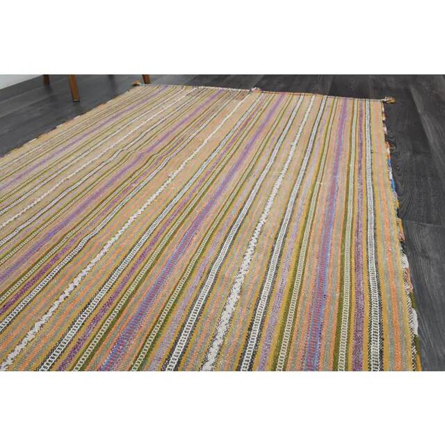 1970s Turkish Oushak Handmade Wool Cotton Beige Runner Rug 130x266