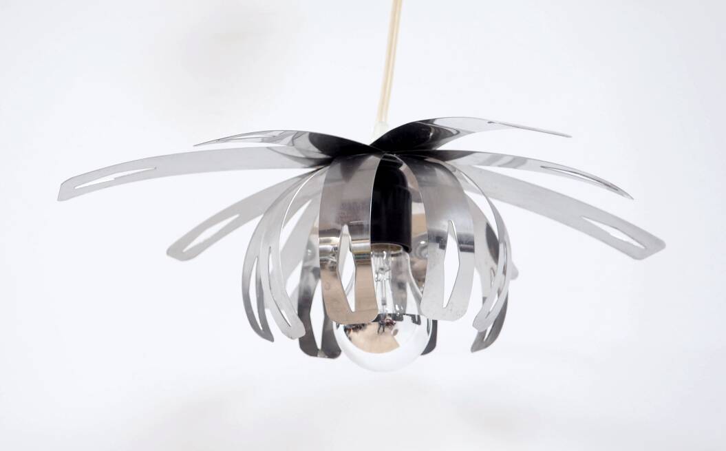 Space age stainless steel pendant light