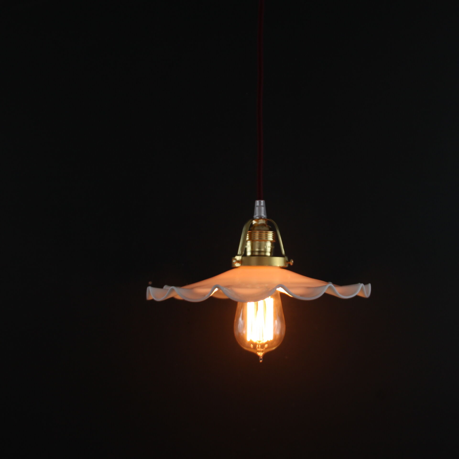 White wavy opaline hanging lamp, antique glass